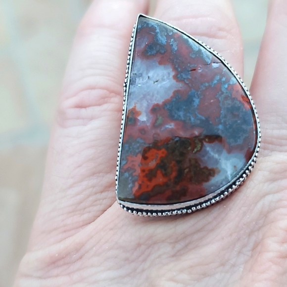 New Huge Seam Agate Antique Design 925 Silver Statement Ring. - Picture 3 of 16